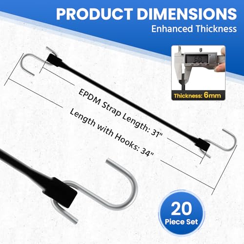 ROBLOCK 31" Bungee Cords with Hooks 20-Pack – 100% EPDM view 4