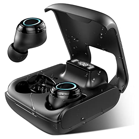 Bluetooth Headphones 5.1, Wireless Headphones with Mic, Deep Bass Wireless Earbuds with LED Display, Touch Control, IP67 Waterproof, 35H Playtime, Ultra-light Bluetooth Earphones for Sport Work Travel Cover