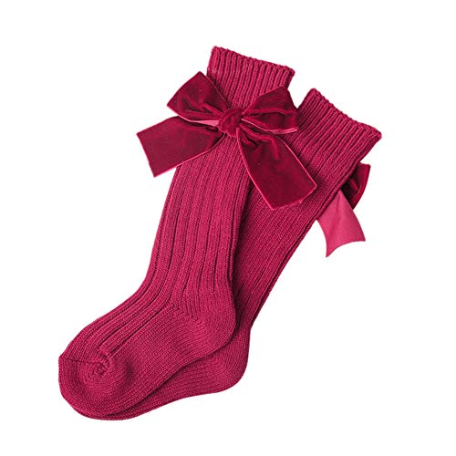 Kayotuas Baby Girls Uniform Knee High Socks with Bow Knit Long Stockings Infants Toddlers Cotton Tube Socks2
