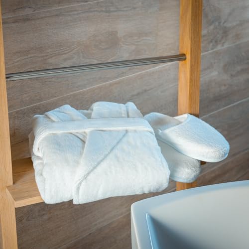 Luxury Organic Bath Robe and Slipper Set - Ultra Plush Turkish Terry Bathrobe with Slippers - GOTS Certified - Unisex, White4