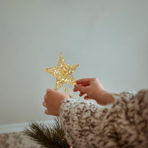 Estrella pequeña para árbol de Navidad KEYIDO dorada de 15 cm para adornos navideños 5
