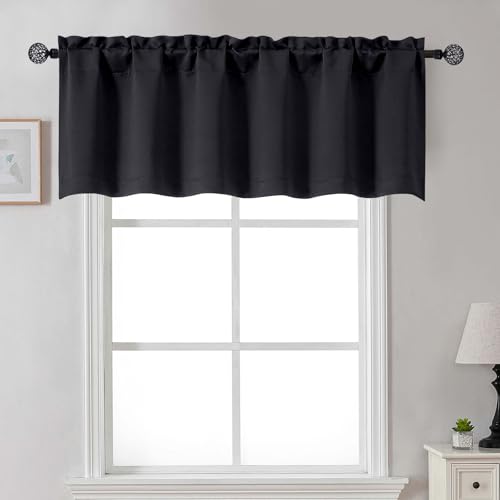 Gwine Black Valance for Windows, Small Blackout Valance Kitchen Curtains for Bathroom Basement, Modern Rod Pocket Thermal Insulated Window Treatment, 60" Wx18 L, 1 Piece