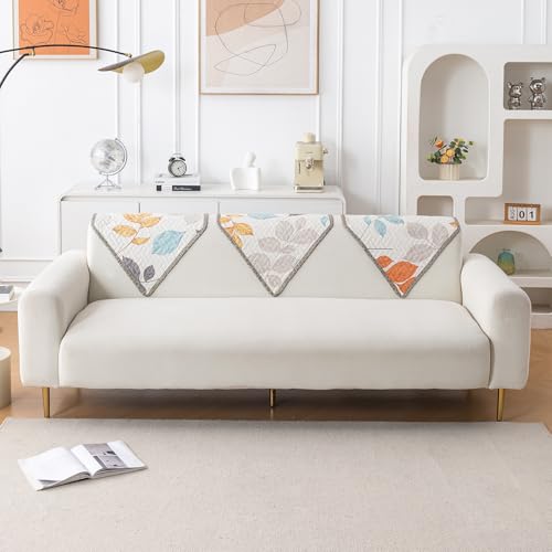 Image of HOKIPO 'HomeHues Series' Quilted Printed Sofa Back Cover, Pack of 1, Multicolor Leaves (IN-898-S-D2)