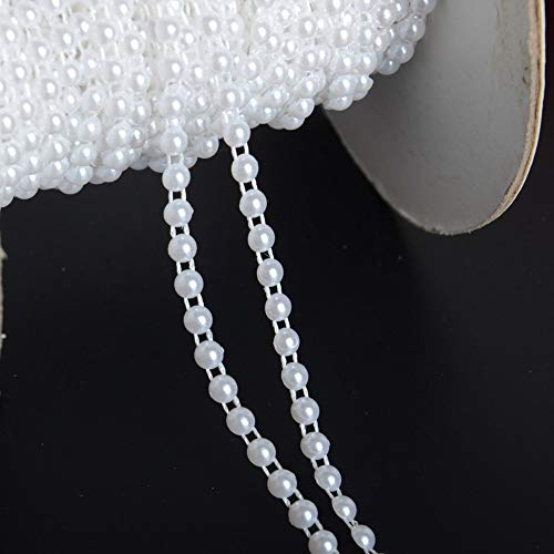 Eoohan 20 Yards 4Mm 3/16" Width Abs Half Round Flatback Imitation White Color Pearl Beads Chain Sewing Trims Wedding Bags Cake Decoration #TOP1