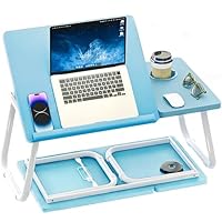 Blisswood Folding Laptop Table, Bed Desk With Foldable Legs & Cup Slot, Laptop Tray For Bed, Sofa Breakfast Folding Table Lap Desk Notebook Stand for Reading Writing Working (Blue)