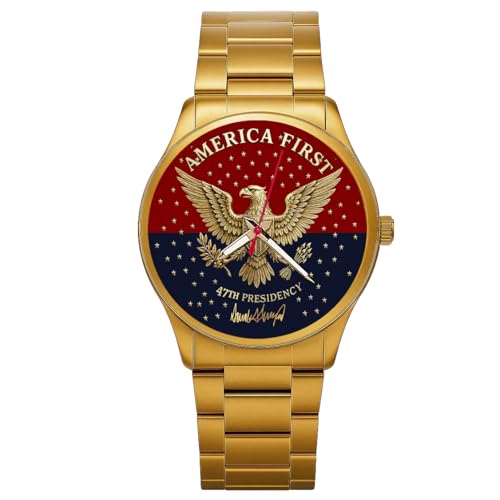 DONALD TRUMP GOLD WATCH. AMERICA FIRST MOTIF SIGNED PRESIDENTIAL EAGLE