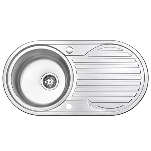 JASSFERRY Fregadero de cocina un seno, de Acero Inoxidable, escurridor reversible, con colador de residuos Cover