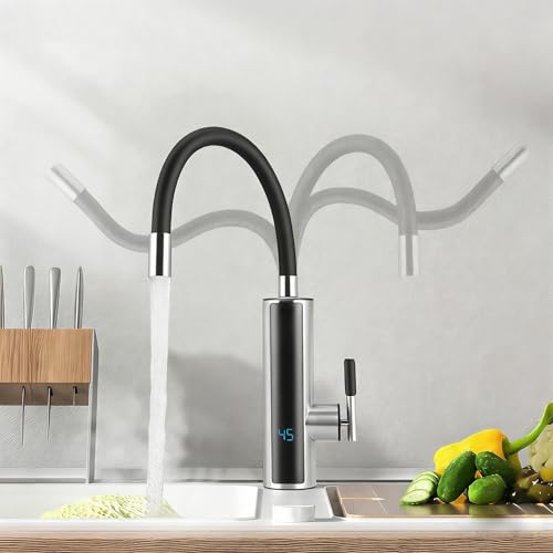 Aofesel Chauffe-eau Instantané électrique, 3000W 220V Robinet Chauffant avec une Prise Flexible et une Affichage de Température LCD, Smart Heater pour la Cuisine, le Jardin, la Salle de Bain