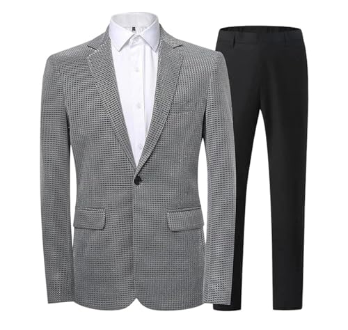 Men's Korean Style 2 Piece Suit Set Groom Wedding One Button Plaid Blazer Business Formal Vest Trousers Outfit
