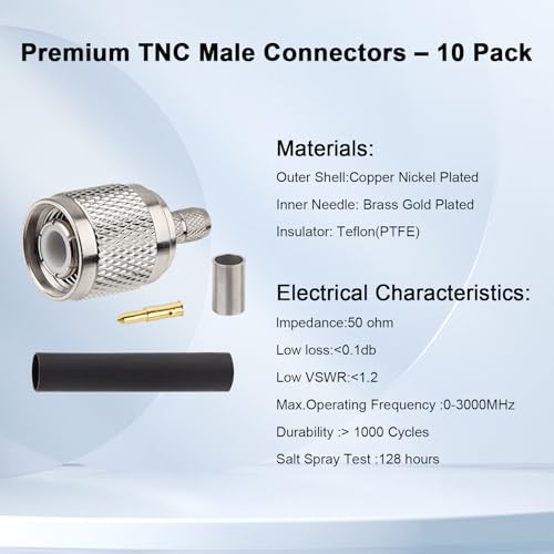 Conector TNC macho para cable coaxial RG58 pack 10 miniatura 3