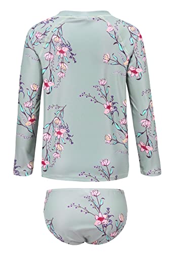Image of Girls Two Piece Rash Guard Swimsuits Set Long Sleeve Bathing Suit with UPF 50+ Sun Protection Kids Sunsuits Swimwear Set