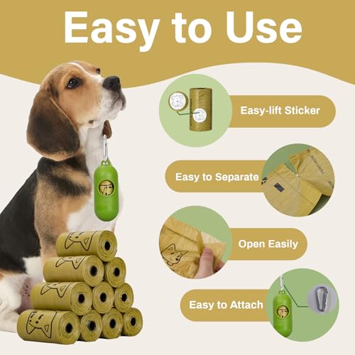 Image of Dog Poop Bags With Dispenser, Strong and Leak-proof Waste Bags for Pets, Floral Scented, 270 Count (18 Packs of 15), 13 Inch x 9 Inch (Khaki)