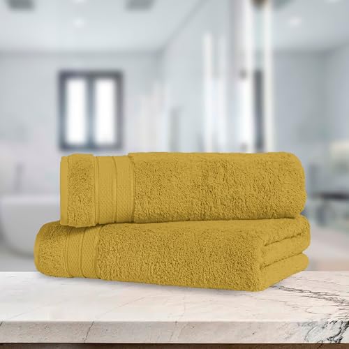 Image of Elegant Comfort Three Line Popcorn Towel Set for Bathroom 27 x 54 inches, Premium Hotel Quality 2-Pack Bath Towels, 100% Turkish Cotton, Soft and Durable, Quick Dry and Highly Absorbent, Amber Gold