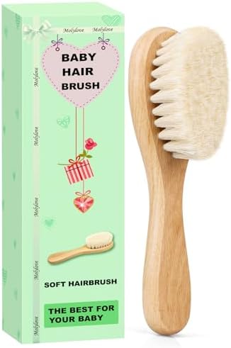 Baby Hair Brush with Wooden Handle and Super Soft Goat Bristles for Newborns & Toddlers