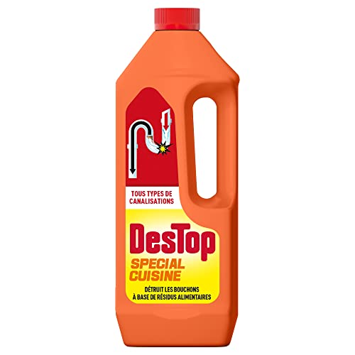 Destop Gel Spécial Cuisine Déboucheur Canalisation - Détruit les bouchons à base de résidus alimentaires - Produit Canalisation 1L