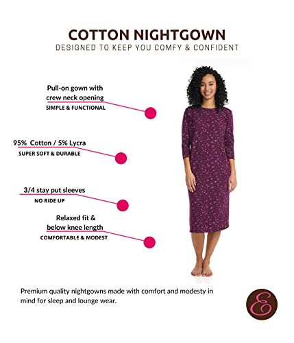 Esteez Nightgowns For Women - Lounge Dress - Womens Cotton Nightgown - Long Sleeve Nightgowns For Women Soft Cotton - Cotton Nightgown (Ex86020 Re132 Large) #TOP2