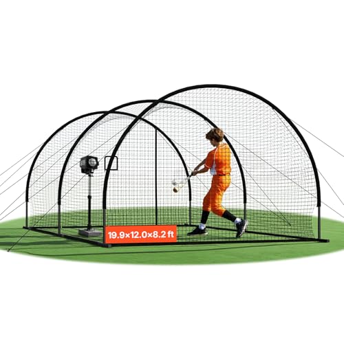 VEVOR Baseball Batting Cage, 19.9 x 12.0 x 8.2 FT Freestanding Portable Batting Cage, Hitting Cages with 30-Ply Knotted HDPE & Pitching Machine Opening, Battings Cages Netting for Indoor Outdoor
