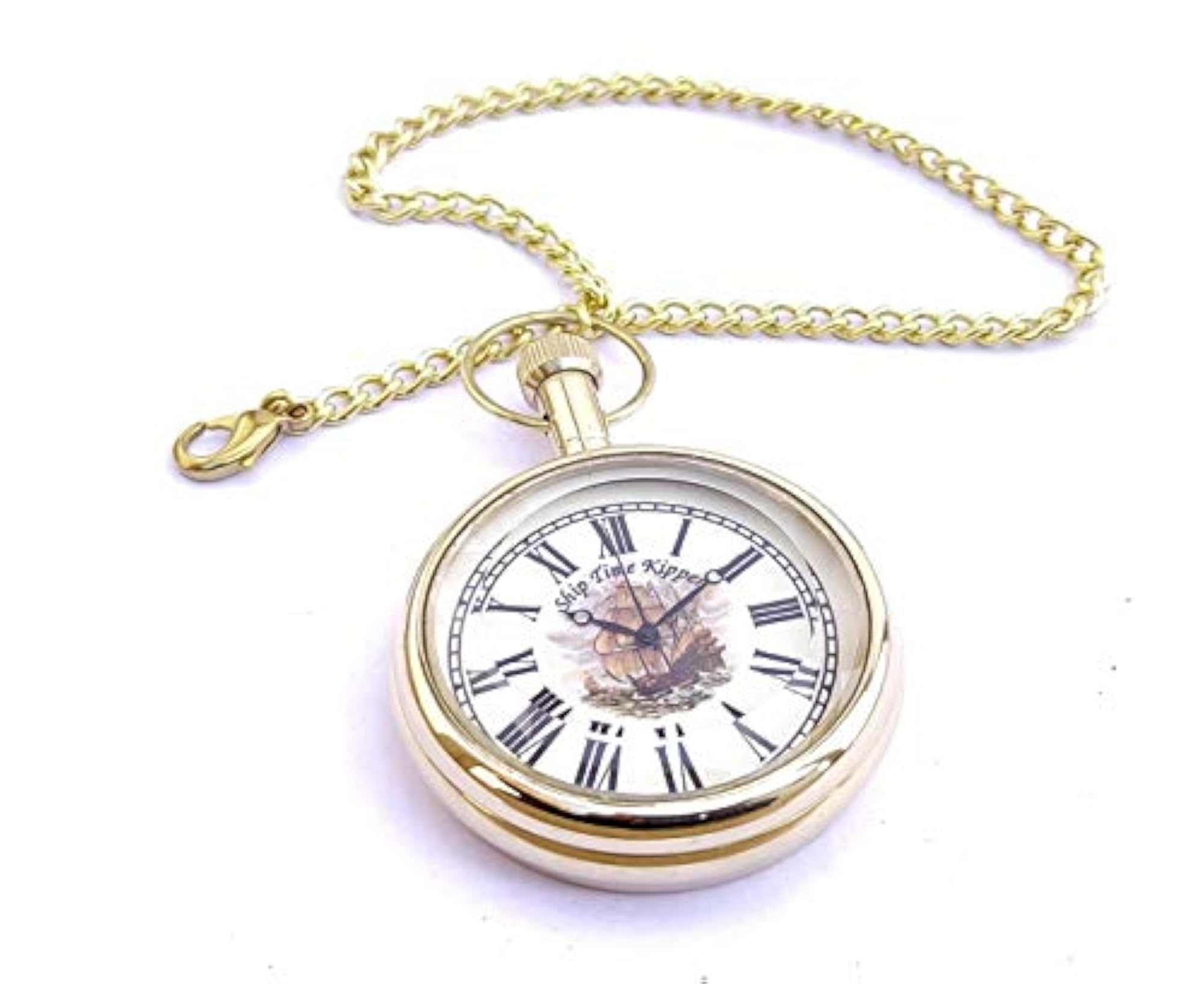 Royal Gold Brass Ship Time Kipper Antique Pocket Watch