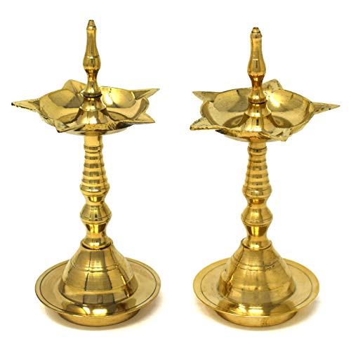 Hashcart Brass Puja Oil Diya Lamp Deepak Pooja Article Kerela Diya - Set