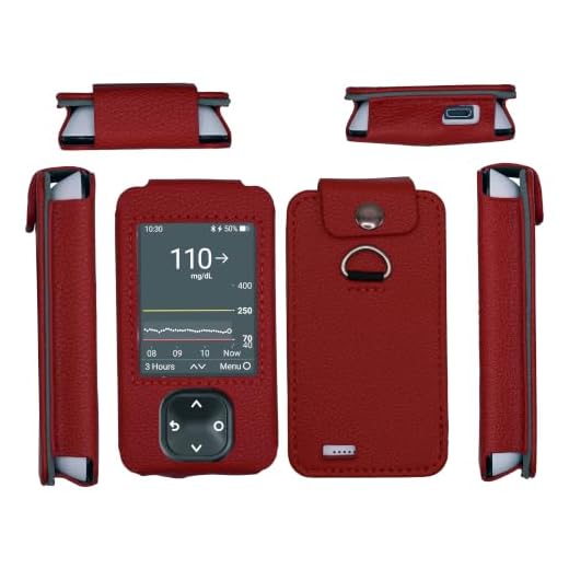 SNK Dexcom G7 / G6 Receiver Fitted Leather Case W/Screen Protector & Lanyard (Red)