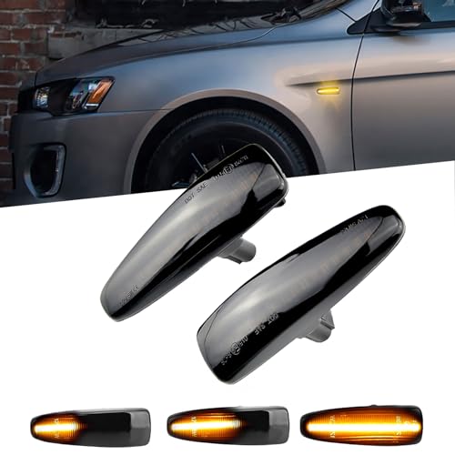 Xinctai Smoked Sequential LED Side Marker Turn Signal Light Dynamic Blinker Compatible With Mitsubishi Outlander Sport Lancer Evolution Evo X Mirage Front Fender Side Marker Lamp