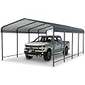 SUNBURY Metal Carport 12'x20' Heavy Duty, Outdoor Garage Car Shelter Shade with Galvanized Metal Roof for Car and Boats, Grey