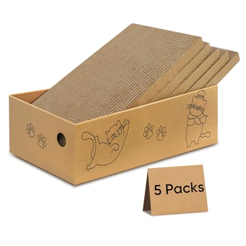 AGYM Cat Scratcher, 5 Packs in 1 Cardboard Box Cat Scratching Pad for Indoor Cats and Kitten, Cat Scratch Pad to Protect Furniture, Large Size