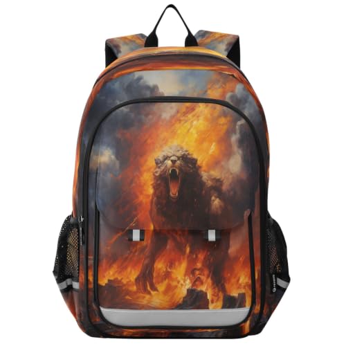 Sac à dos scolaire lion en colère grand format pour voyage et école peinture à l'huile