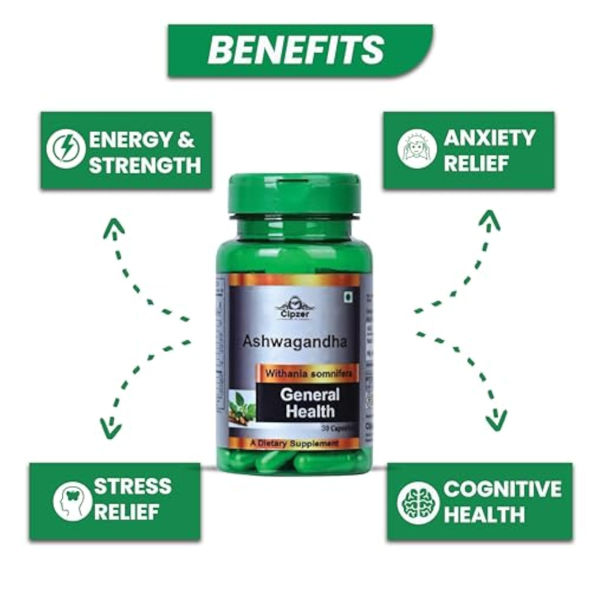 Cipzer Ashwagandha Capsules, Stress Relief & Immunity Booster