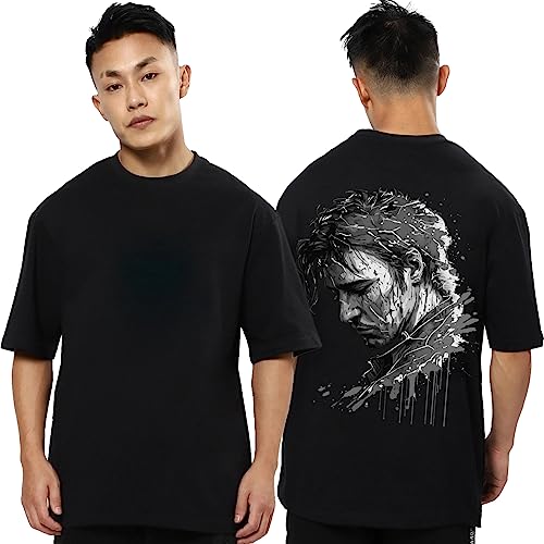 Image of Mens Oversized Printed Half Sleeve Branded Cotton T-Shirt for Mens || Back Printed t Shirts for Men || Oversized t Shirts for Men