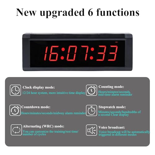 Cronómetro con temporizador digital, temporizador de intervalo de fitness, modos de cronógrafo/cuenta atrás/cronómetro, anuncio de voz, carreras de gimnasio/velocidad, pantalla de una sola cara, 3
