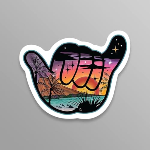 Pack of 2 Shaka Hang Loose Sunset Beach Ocean Vinyl Sticker 4x5 Inches Hawaii Hawaiian Surfing Stickers for Vehicles Cars Trucks Vans Windows Cups Laptops Bikes Walls