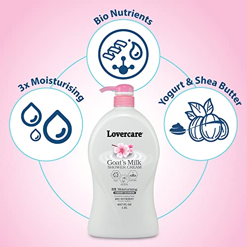 Lovercare Combo Goat Milk Moisturizing Body Wash Shower Cream Cherry Blossom 40.7 Fl Oz & Lovercare Goat Milk Cherry Blossom Body Lotion 27 Fl Oz #TOP1