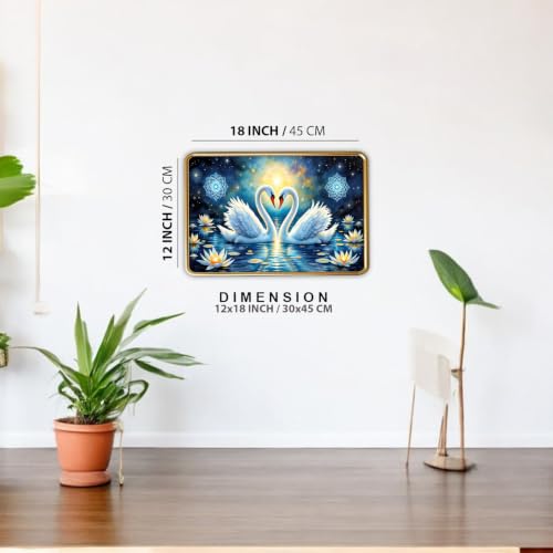 Image of Vastu Swan Pair Photo Frame, Gold, Slim, Sparkle Coated Lamination, 12x18 Inch, for Living Room and Office (Design 11, 30L x 45W cm)
