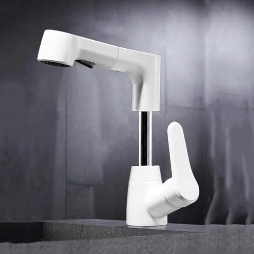 Robinet de lavabo extractible blanc avec douchette rotative 360 pour salle de bain
