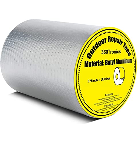 360Tronics Waterproof Leak Repair Tape Outdoor, Aluminum Butyl Tape 6" X 33Ft, Permanent Leak Proof All Weather Patch, Uv Resistant Voc-Free For Pipe Rv Awning Sail Roof Window Sealing Caulk Tape #TOP6