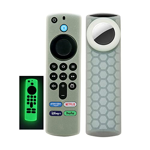 KJGLRSQH Compatible for Alexa Voice Remote Cover/TV Stick 4K Max Remote Cover (3rd Gen 2021) with Airtag Holder, Glow in The Dark,Item Finder Anti-Slip Silicone Protective Case,Glow Green