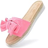 samt slipper mit initialen  Vain Secrets Damen Slides Sandalen Sommer Schuhe Slipper Samt Bast mit Schleife Neon (Pink, Numeric_38)