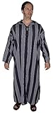 Treasures Of Morocco Moroccan Men Djellaba Handmade Hooded Caftan Black & White With Matching Embroidery Tread Thobe Loungewear African Large