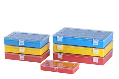 hünersdorff Sortimentskasten: stabile Sortierbox (PS-Compact) mit fester Fachaufteilung (8 Fächer), Sortierkasten-Maße: T170 x B250 x H46 mm, Made in Germany, rot (Packung mit 4)