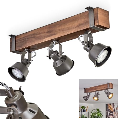 HOFSTEIN Deckenleuchte Pehefito, 3-flammige Deckenlampe aus Metall/Holz in Grau/Dunkelbraun, verstellbare Leuchte im Industrial/Retro/Vintage-Design mit Holzbalken, GU10, Esszimmer, Wohnzimmer, Küche HOFSTEIN Deckenleuchte Pehefito, 3-flammige Deckenlampe aus Metall/Holz in Grau/Dunkelbraun, verstellbare Leuchte im Industrial/Retro/Vintage-Design mit Holzbalken, GU10, Esszimmer, Wohnzimmer, Küche