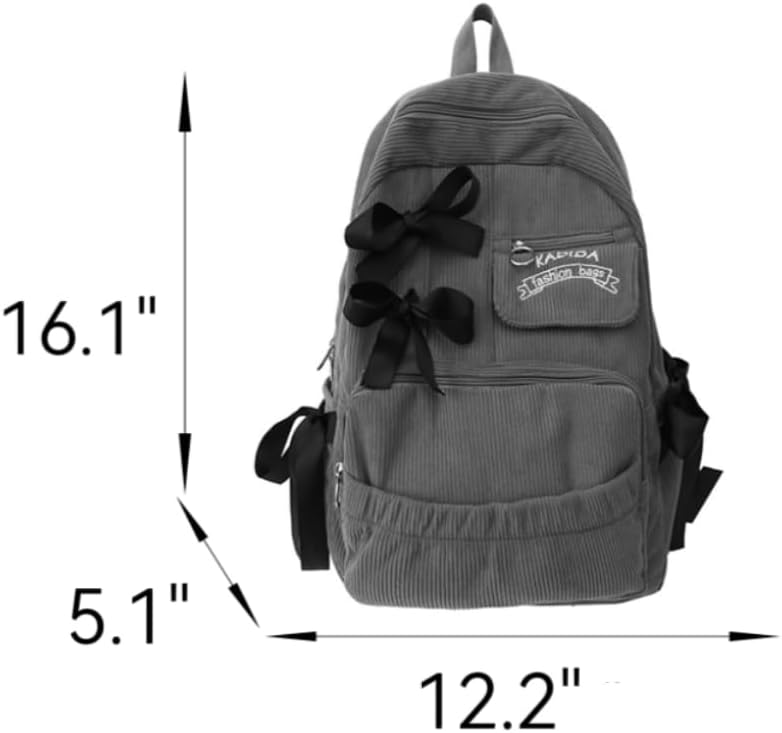 Cute Coquette Corduroy Backpack Bow Tie Large Korean Travel Book Bag College Aesthetic Preppy Daypack for Women (Black) - Image 7