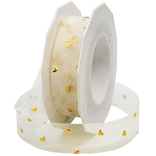 Präsent - Casanova Printed Ribbon Gold 25 mm width, 20 m length, Colourful, 25mm - 20m