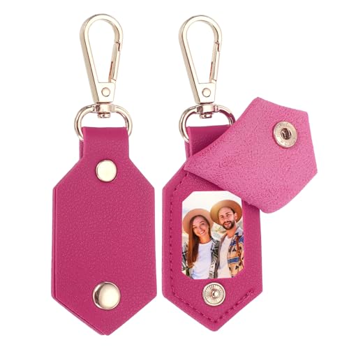 Porte-clés photo personnalisé en cuir rose rouge par lot de 2 de 4,5 cm