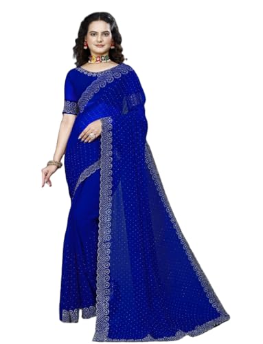 Arwacraft Pure And Original Georgeete Blooming Saree With Heavy Siroski Lace Border And Siroski Daimond in Pallu With Saperate Blouse