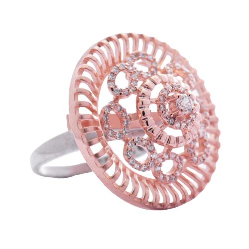 THE WOKE COLLECTION 925 Sterling Silver Women's Diamond Top Round Cocktail Ring | Ring to Gift Women & Girls | With Certificate of Authenticity and 925 Stamp | Buy Back Programme