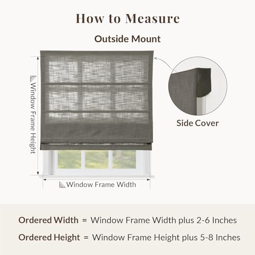 Image of TWOPAGES Liz No Drill Cordless Roman Shades Linen Textured Roman Blinds for Windows, Custom Made Room Darkening Blackout Roman Window Shades, Hardware Included, Light Grey, 1 Piece
