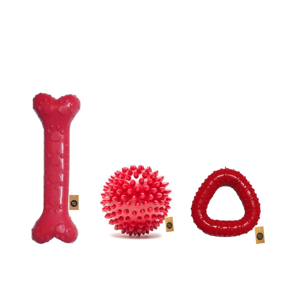 The Pets Company Rubber Dog Chew Toy Combo (Dog Bone 6" + Dog Spike Ball 3"+ Triangle Dog Toy 5") | Teething Toys for Puppies & Small Dogs (B0BMLHGYNZ) Amazon Price History, Amazon Price Tracker
