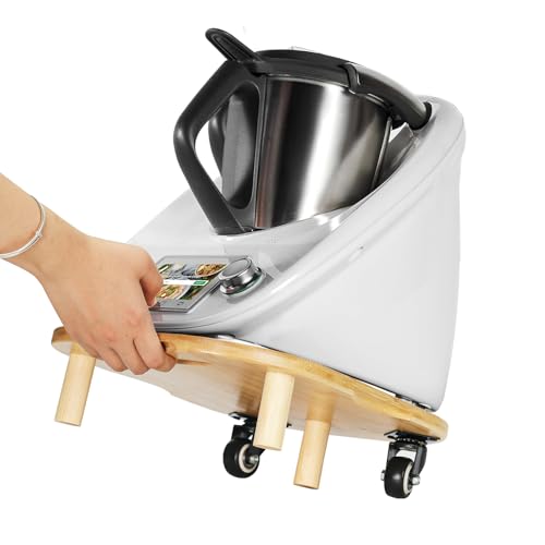 Silencomfort Tavola Scorrevole per Bimby TM6 TM5, Vassoio Scorrevole per Thermomix, Legno di bambù, Con ruote Facile da Spostare