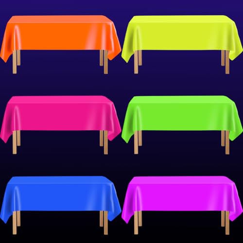 FuenteOrilla 6 Pcs Neon Table Cloths Mix Color Glow in The Dark Table Cloths Waterproof Rectangle Pastel Rainbow Table Cover for Neon Party Decorations Glow Party Supplies 52 x 86 in